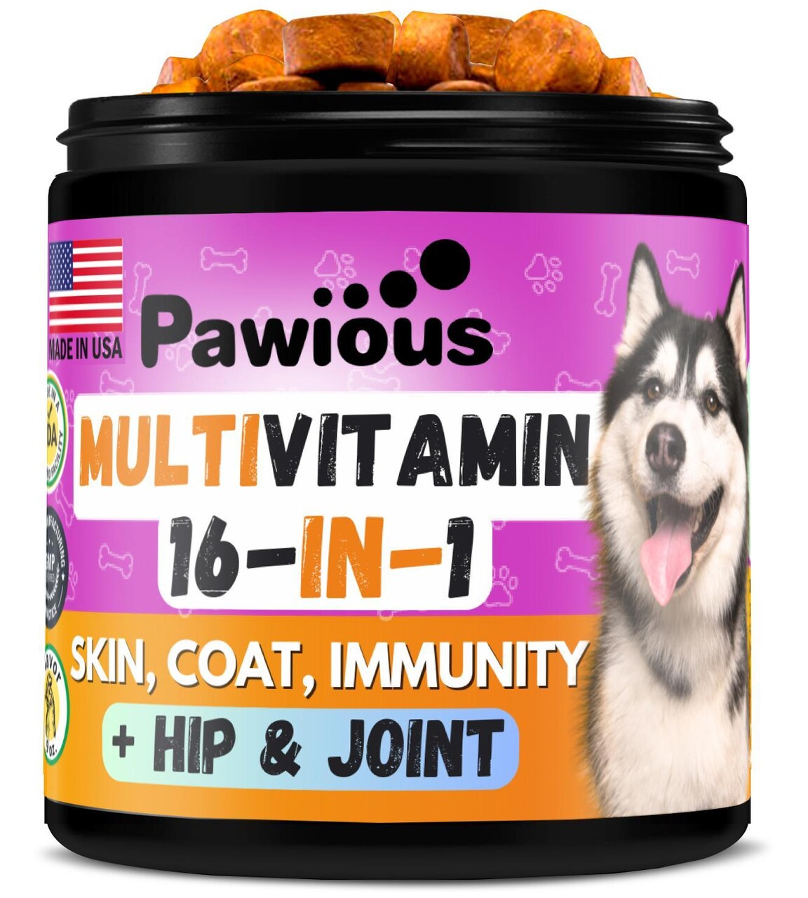 Dog Multivitamin Chewable with Glucosamine 16 in 1 Dog Vitamins and Supplements Senior & Puppy Multivitamin for Dogs Hip and Joint Support Health Immunity Mobility Gut, Skin, Heart, Coat